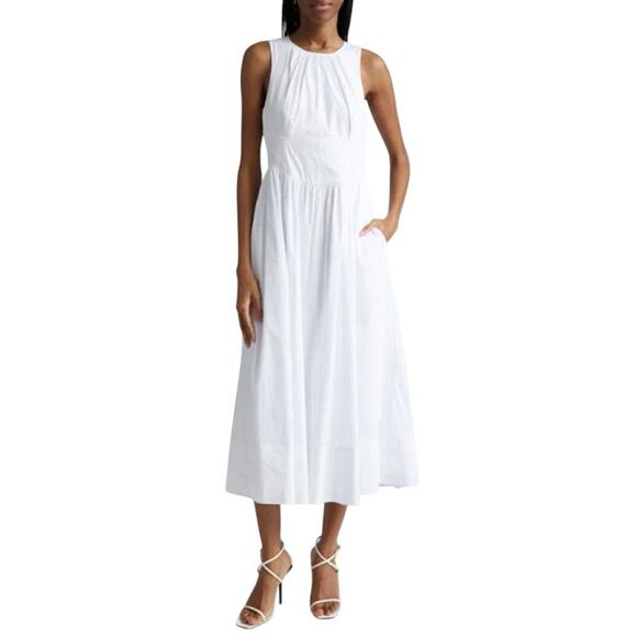 Cinq A Sept White Benita Double Bow Back Sleeveless Crewneck Midi Dress 2 NWOT - Picture 1 of 16